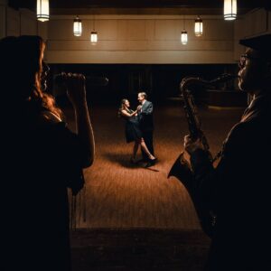 ustin and Ashley Pierce performing while a couple dances at Southside Preservation Hall, Fort Worth — Sway album photography by Beau Raines.